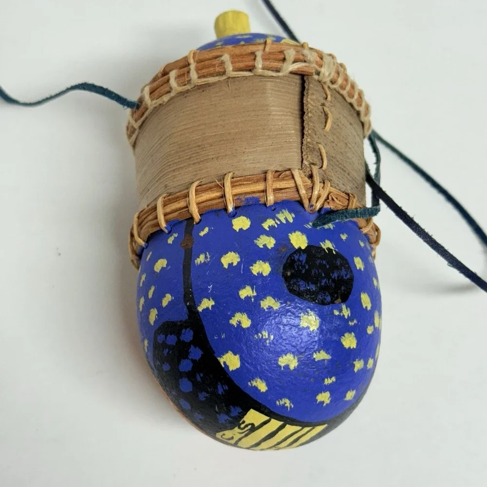 Hand‎ Painted Folk Art Gourd Basket Container Signed CS Southwestern